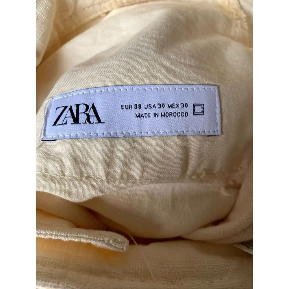 Zara NWT women’s linen blend relaxed fit belted pants size 30